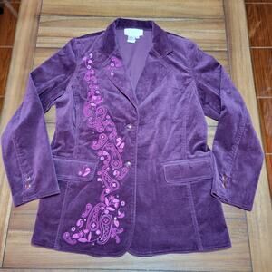 Diane's Essentials Purple 2-Button Velvet Blazer w/ Embroidery - Size Medium